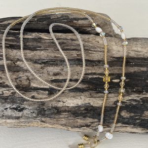 Cordons à lunettes Elyzia chaines de lunettes bijou de lunettes fait main en perles de verres tres fines et petites 2mm japonaises Miyuki, pierre naturelle, perles de culture d'eau douce blanche, perles de coquillages, perles dorées doré et transparent cristal, acier inoxydable, coloris embouts à choisir