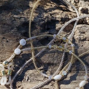 Cordons à lunettes Elyzia chaines de lunettes bijou de lunettes fait main en perles de verres tres fines et petites 2mm japonaises Miyuki, pierre naturelle, perles de culture d'eau douce blanche, perles de coquillages, perles dorées doré et transparent cristal, acier inoxydable, coloris embouts à choisir