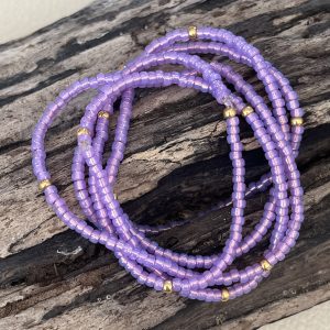 Bracelet élastique OREA en perles de verre japonaise MIYUKI lilas mauve givré et doré fait main et sur mesure