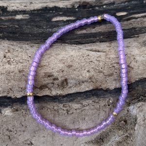 Bracelet élastique OREA en perles de verre japonaise MIYUKI lilas mauve givré et doré fait main et sur mesure