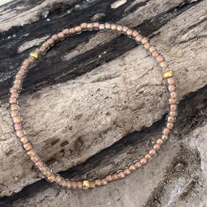 Bracelet élastique OREA en perles de verre japonaise MIYUKI marron glacé brillant et doré fait main et sur mesure