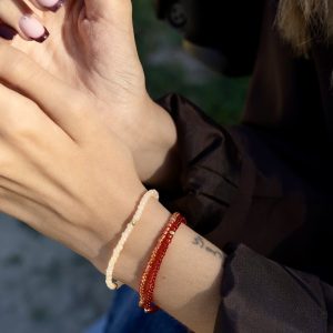 Bracelet élastique OREA en perles de verre japonaise MIYUKI Rouge et orange fait main