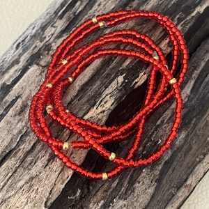 Bracelet élastique OREA en perles de verre japonaise MIYUKI rouge lumineux flamboyant brillant et doré fait main