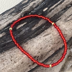 Bracelet élastique OREA en perles de verre japonaise MIYUKI rouge lumineux flamboyant brillant et doré fait main