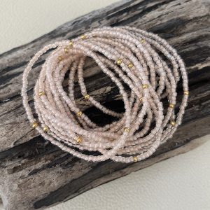 Bracelet élastique OREA en perles de verre japonaise MIYUKI rose bébé, perles dorées fait main à votre taille, sur-mesure