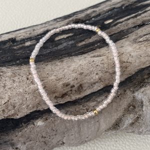 Bracelet élastique OREA en perles de verre japonaise MIYUKI rose bébé, perles dorées fait main à votre taille, sur-mesure