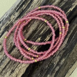 Bracelet élastique OREA en perles de verre japonaise MIYUKI rose givré et doré fait main