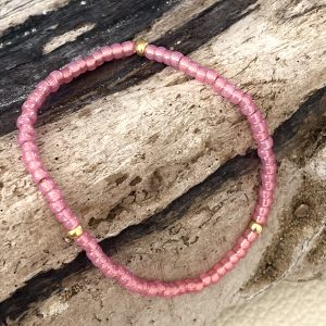Bracelet élastique OREA en perles de verre japonaise MIYUKI rose givré et doré fait main