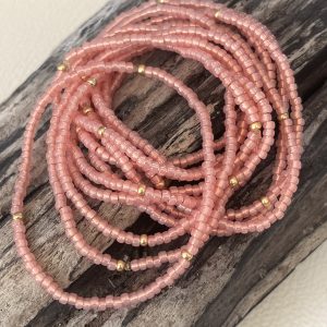 Bracelet élastique OREA en perles de verre japonaise MIYUKI rose saumon givré et doré fait main