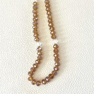 Luminya Dragonne poignée cordon bijou de téléphone en perles de verre colorées ambre marron cristal transparent aux reflets scintillants et lumineux pour coque de tel fait main solide option rondelles plaqué or