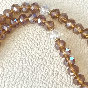 Luminya Dragonne poignée cordon bijou de téléphone en perles de verre colorées ambre marron cristal transparent aux reflets scintillants et lumineux pour coque de tel fait main solide option rondelles plaqué or