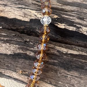 Luminya Dragonne poignée cordon bijou de téléphone en perles de verre colorées ambre marron cristal transparent aux reflets scintillants et lumineux pour coque de tel fait main solide option rondelles plaqué or