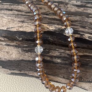 Luminya Dragonne poignée cordon bijou de téléphone en perles de verre colorées ambre marron cristal transparent aux reflets scintillants et lumineux pour coque de tel fait main solide option rondelles plaqué or