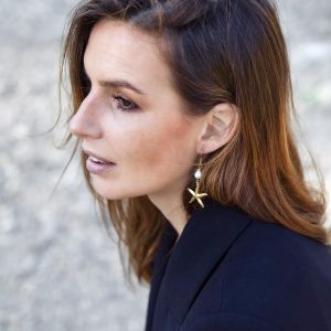 Boucles d'oreilles été ISÉA en acier inoxydable sans nickel sans plomb et sans cadmium pendantes avec grande etoile de mer et perle de culture d'eau douce fait main