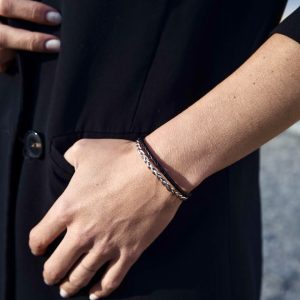 Bracelet Femme en cuir tressé, double rang, noir et rose doré, fermoir aimanté en acier inoxydable de qualité fait main, le bracelet en cuir féminin par excellence