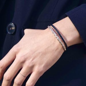 Bracelet féminin en cuir tressé, double rang, noir et rose doré avec fermoir aimanté en acier inoxydable de qualité