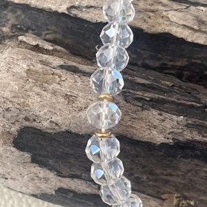 Luminya Dragonne poignée cordon bijou de téléphone en perles de verre colorées clear transparentes aux reflets arc-en-ciel et lumineux pour coque de tel fait main solide option rondelles plaqué or