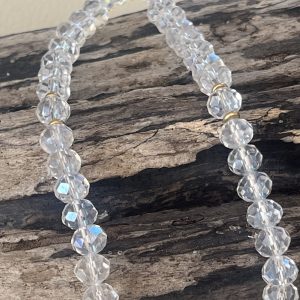 Luminya Dragonne poignée cordon bijou de téléphone en perles de verre colorées clear transparentes aux reflets arc-en-ciel et lumineux pour coque de tel fait main solide option rondelles plaqué or