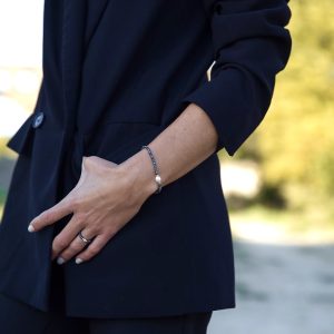 ARMOR Collier et bague en perles de verre gris metallisé irisé et perles de culture d'eau douce, perles de verre japonaises miyuki dorées haute résistance fait main