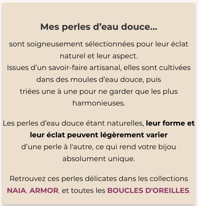 description descriptif des perles de culture d'eau douce utilisées pour mes bijoux