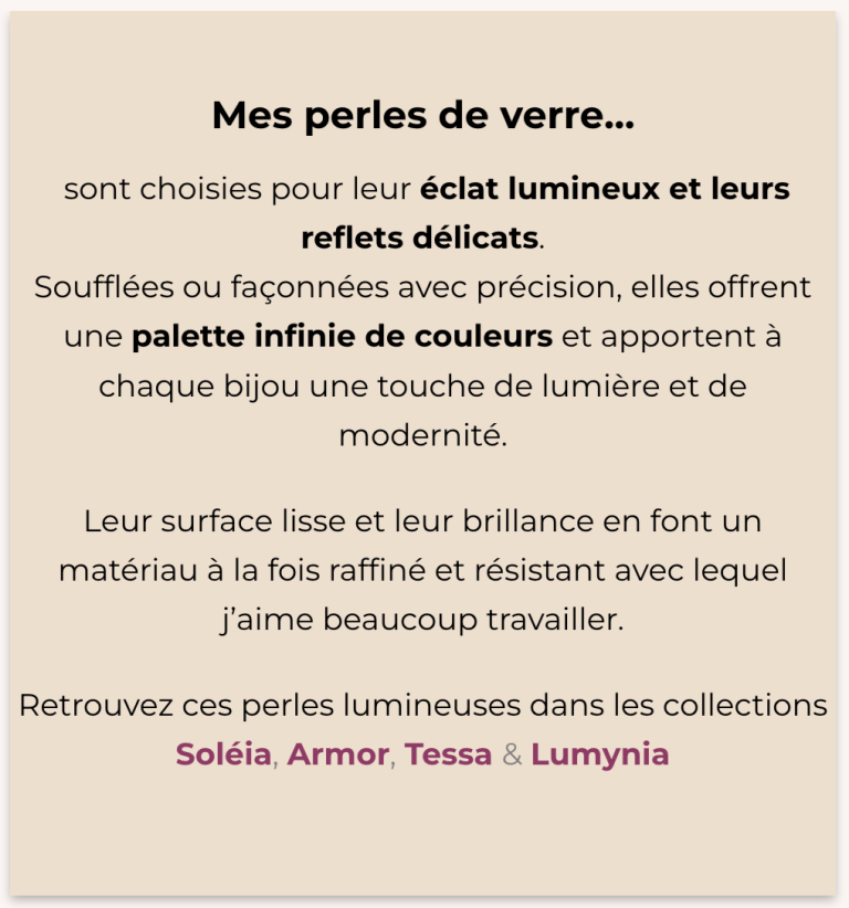 description descriptif perles de verre utilisées dans mes bijoux