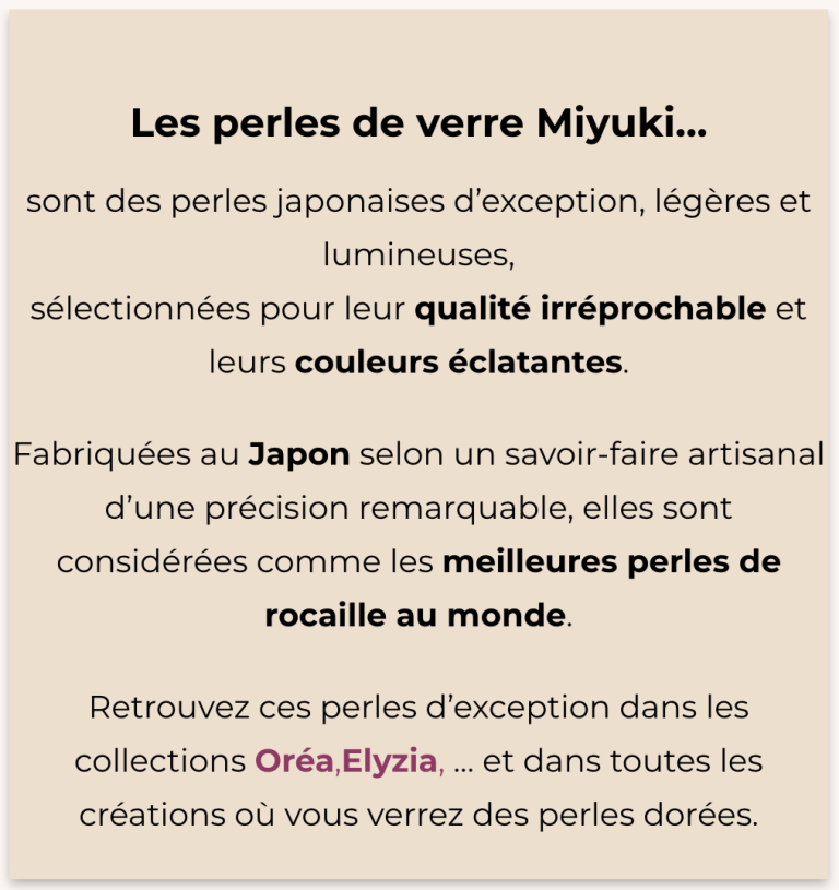 descriptif description perles de verre japonaises Miyuki
