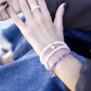 Bracelet en pierre naturelle d'améthyste et acier inoxydable sans nickel sans plomb et sans cadmium, avec fermoir et chainette d'extension