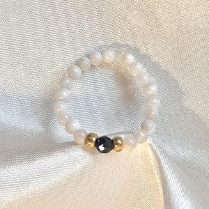 Bague Shell élastique sur mesure en perles de coquillages et perle de pierre naturelle lapis lazuli fait main perles japonaises dorées
