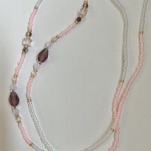 Cordon à lunettes fillette Elyzia en perles de verre roses et transparentes