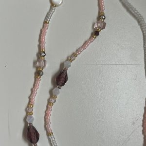 Cordon à lunettes fillette Elyzia en perles de verre roses et transparentes