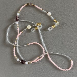 Cordon à lunettes fillette Elyzia en perles de verre roses et transparentes