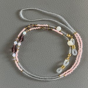 Cordon à lunettes fillette Elyzia en perles de verre roses et transparentes