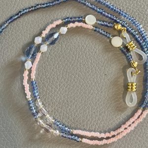 Cordon à lunettes fillette Elyzia en perles de verre bleues et roses