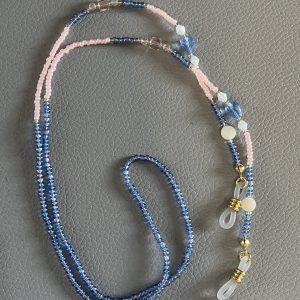 Cordon à lunettes fillette Elyzia en perles de verre bleues et roses