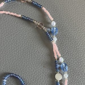 Cordon à lunettes fillette Elyzia en perles de verre bleues et roses