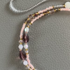 Cordon à lunettes fillette Elyzia en perles de verre roses et transparentes