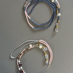 Cordon à lunettes fillette Elyzia en perles de verre roses et transparentes et Cordon à lunettes fillette Elyzia en perles de verre bleues et roses