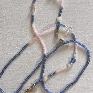 Cordon à lunettes fillette Elyzia en perles de verre bleues et roses
