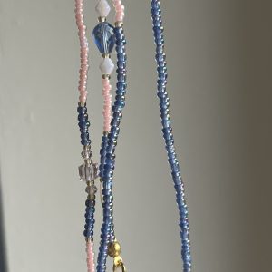 Cordon à lunettes fillette Elyzia en perles de verre bleues et roses